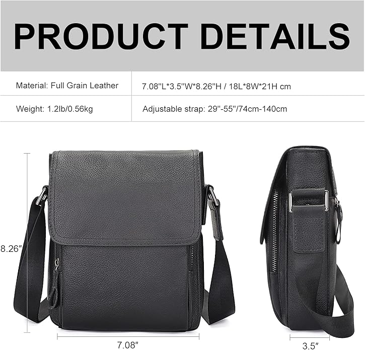 Augus (Black Leather) shoulder bag with adjustable straps