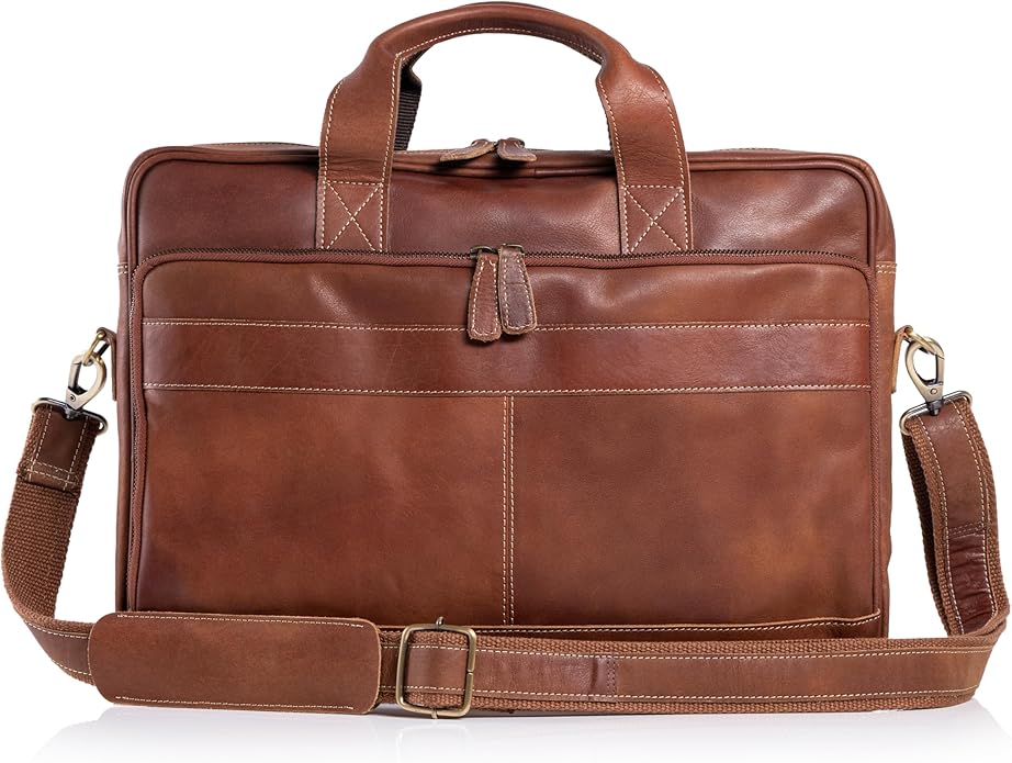 6-inch Leather Briefcase, Laptop Bag for Men and Women