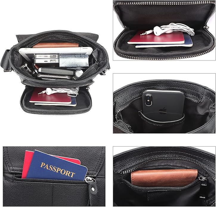 Augus (Black Leather) shoulder bag with adjustable straps