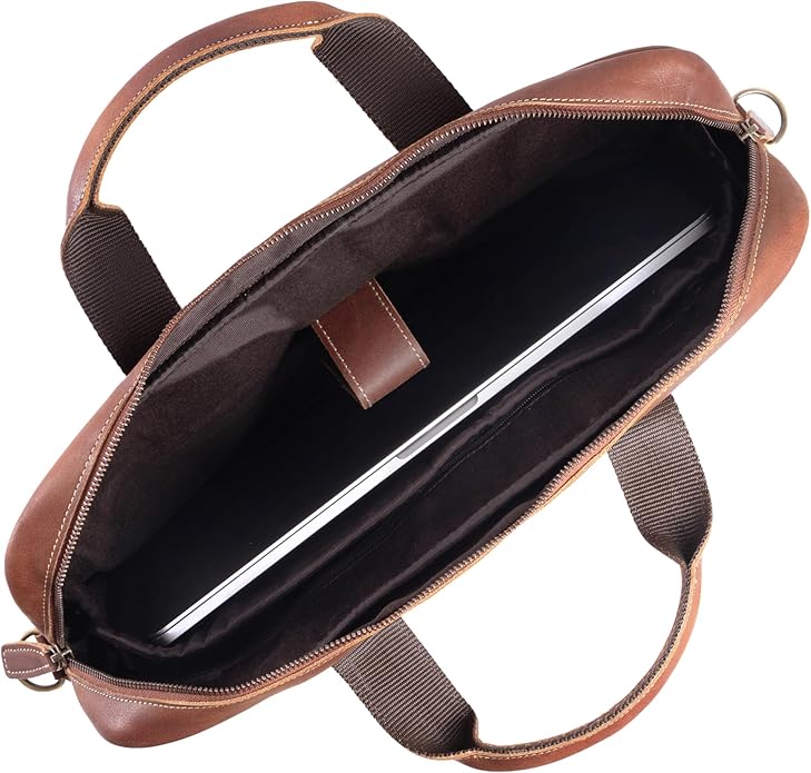 6-inch Leather Briefcase, Laptop Bag for Men and Women