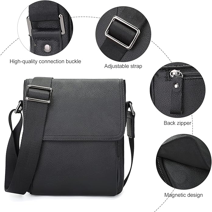 Augus (Black Leather) shoulder bag with adjustable straps