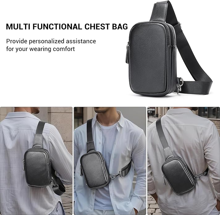 Genuine Leather Sling Bags for Men Crossbody Purse Vintage Small Messenger Shoulder Bag for Phone Side Chest Daypack Bag