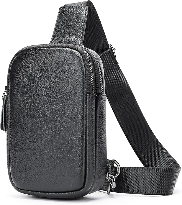 Genuine Leather Sling Bags for Men Crossbody Purse Vintage Small Messenger Shoulder Bag for Phone Side Chest Daypack Bag