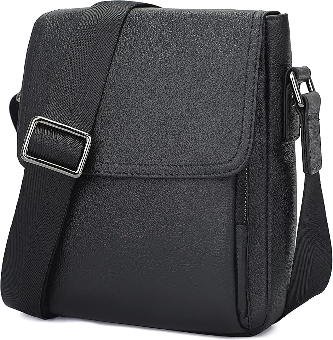 Augus (Black Leather) shoulder bag with adjustable straps