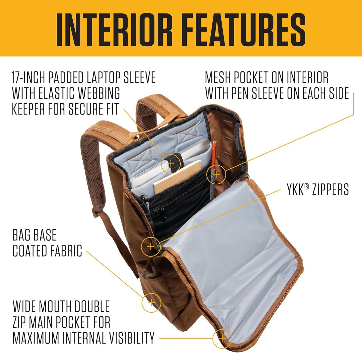 Top-Load Backpack, Durable Water Resistant Coated Canvas Base W/ 17" Laptop Sleeve, Black