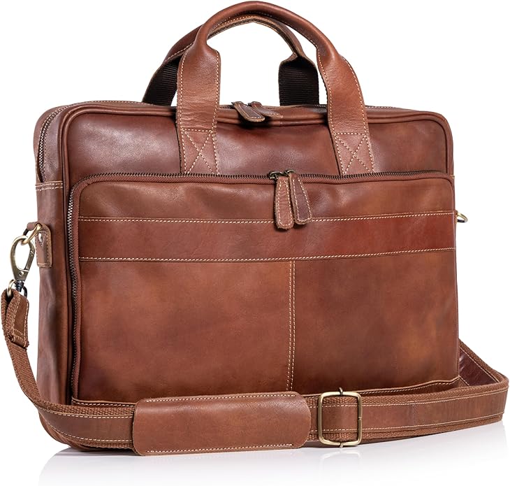 6-inch Leather Briefcase, Laptop Bag for Men and Women
