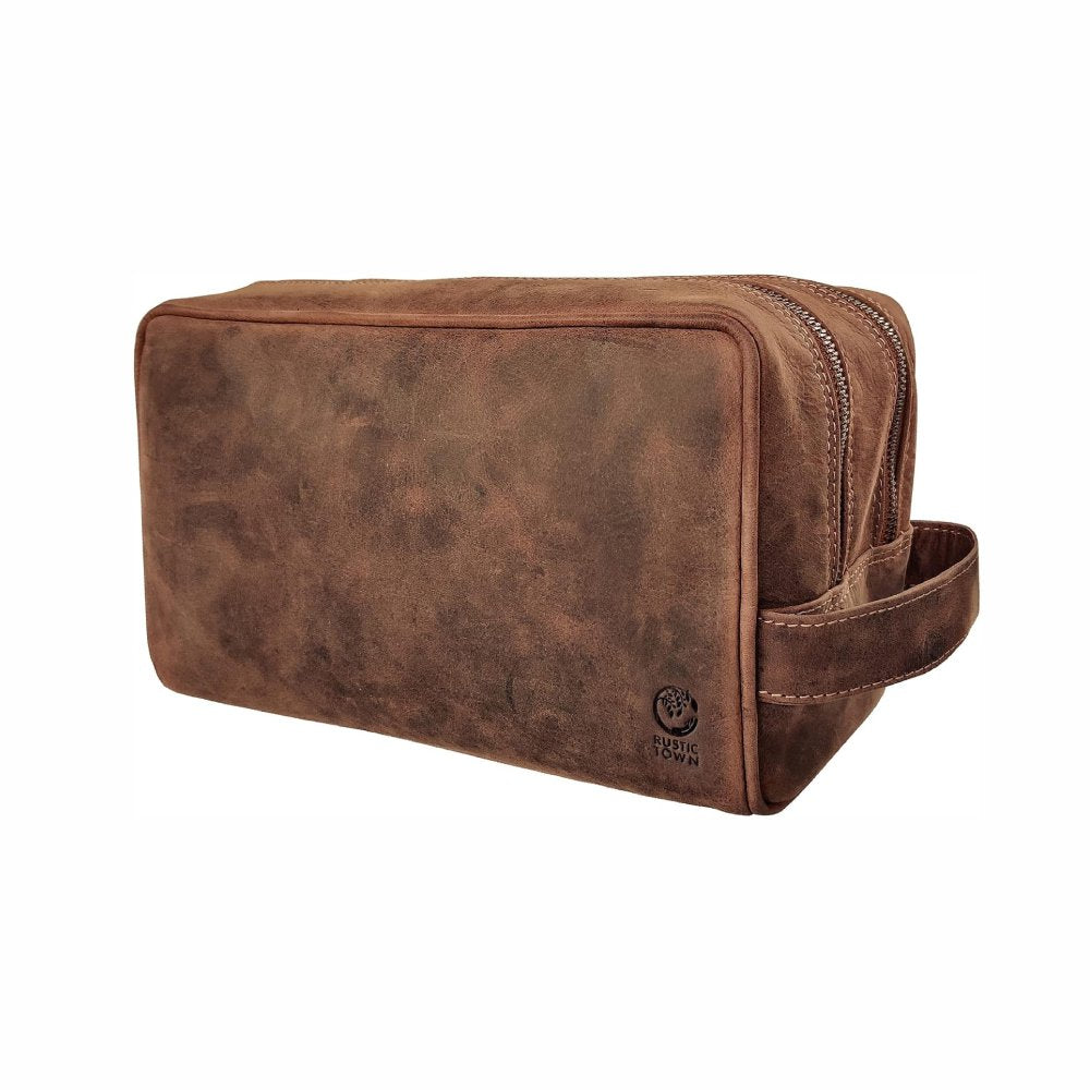 RUSTIC TOWN Leather Travel Toiletry Bag - Toiletry Bag Organizer