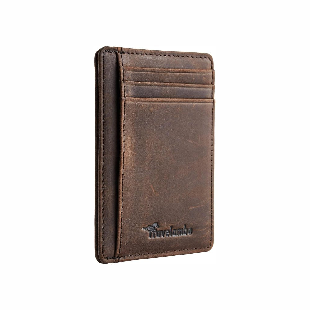 Travelambo Slim Wallet with Minimalist Front Pocket, RFID Blocking Leather, Medium Size