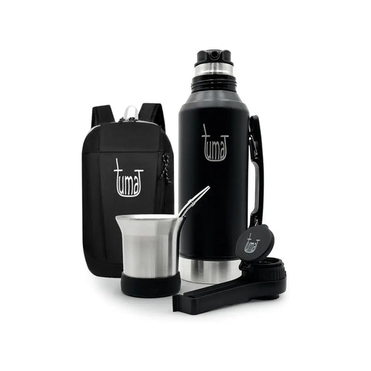 Complete Yerba Mate Kit - 1.2L Thermos With Mate System, Cup, Clip Spout, Straw (Bombilla), and FREE Backpack